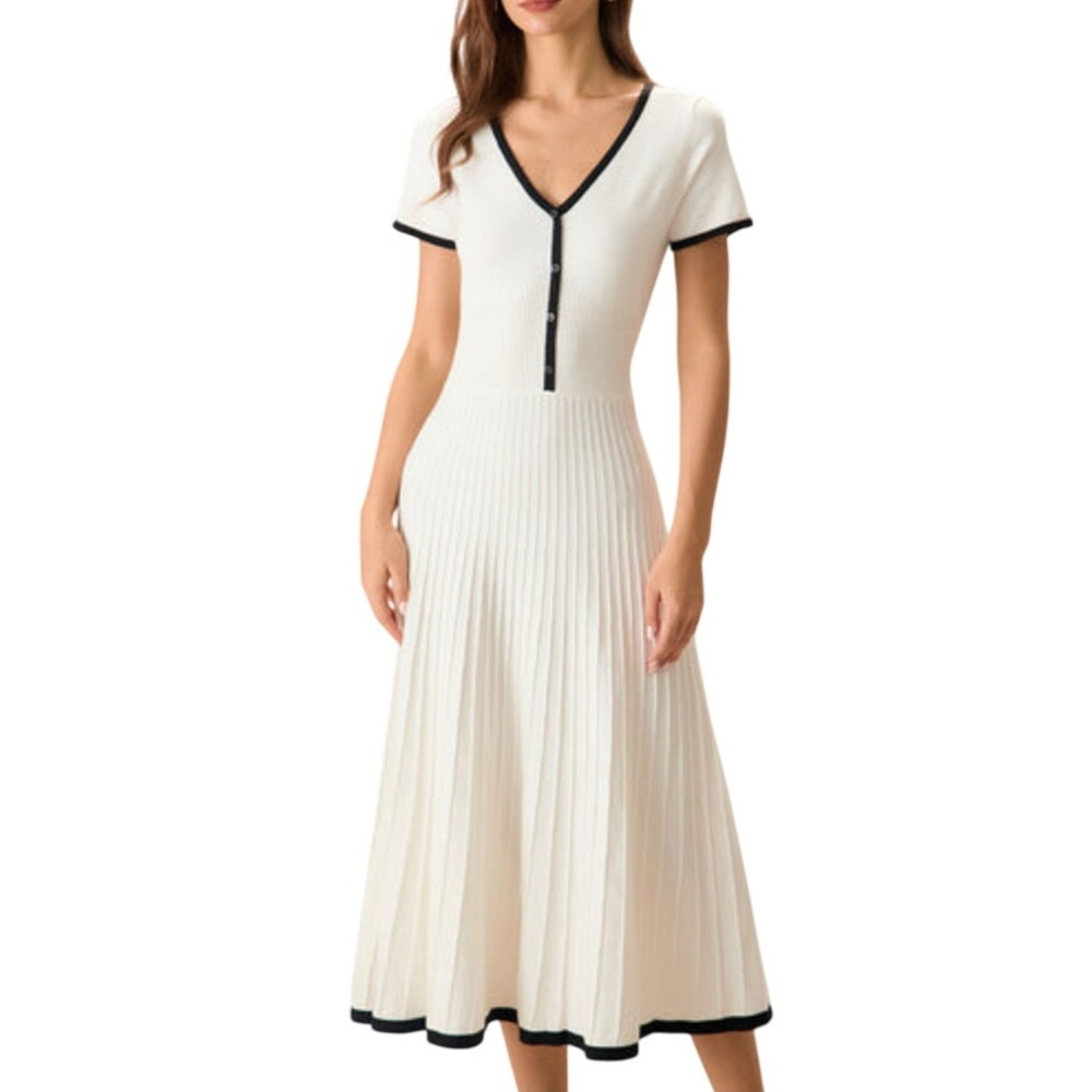 Rihoas White Black Contrasting Sweater Midi Dress Tennis Preppy Babydoll Size M - Picture 4 of 16